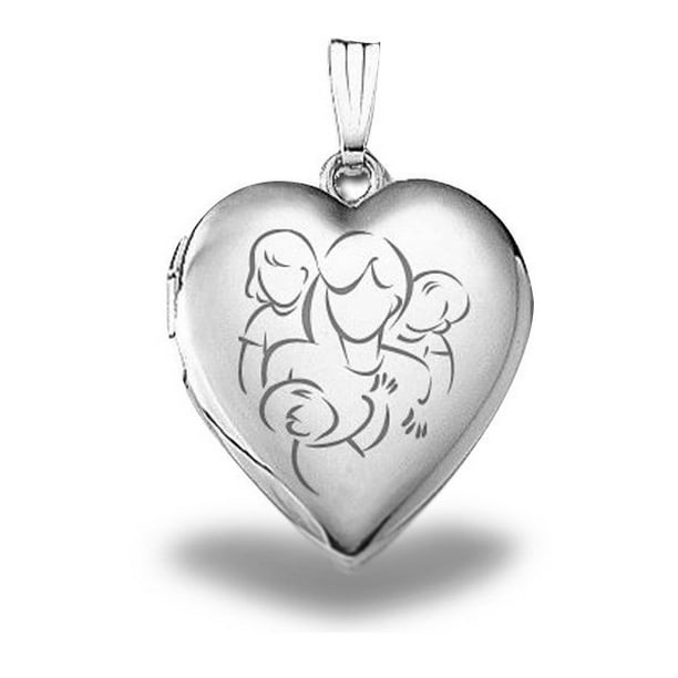 3/4 Inch X 3/4 Inch with Engraving PicturesOnGold.com Sterling Silver Mom with Two Sons Heart Locket 